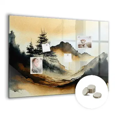 Abstract landscape magnetic glass dry erase board