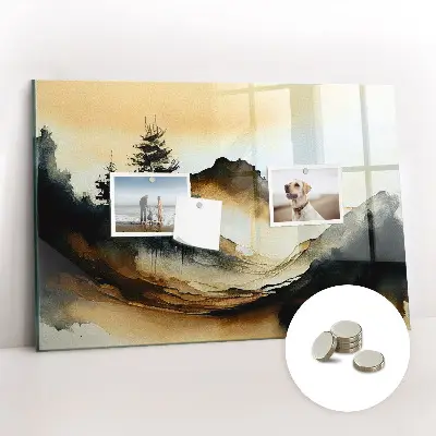 Abstract landscape magnetic glass dry erase board