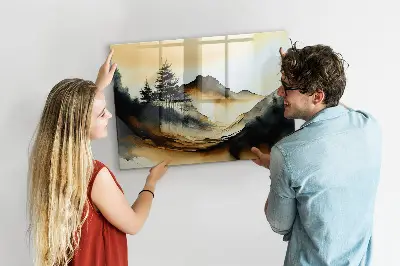 Abstract landscape magnetic glass dry erase board