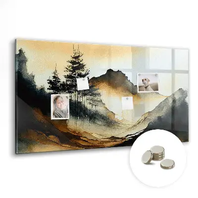 Abstract landscape magnetic glass dry erase board