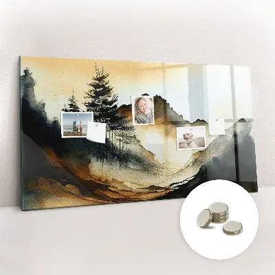Abstract landscape magnetic glass dry erase board