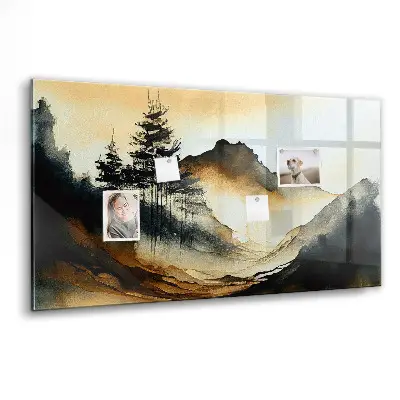 Abstract landscape magnetic glass dry erase board