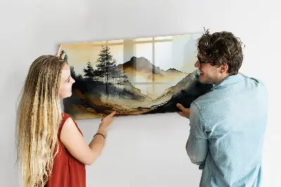 Abstract landscape magnetic glass dry erase board
