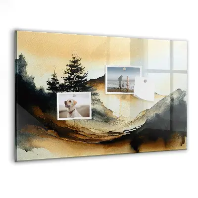 Abstract landscape magnetic glass dry erase board
