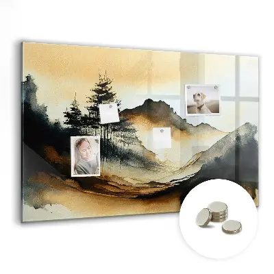 Abstract landscape magnetic glass dry erase board