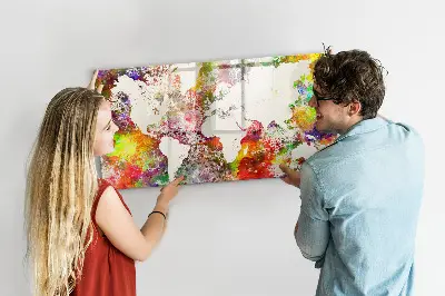 Magnetic Watercolor World Map Wall Board