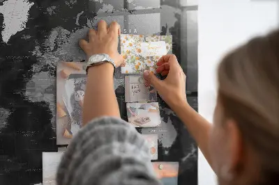 Magnetic glass dry erase board with a black world map