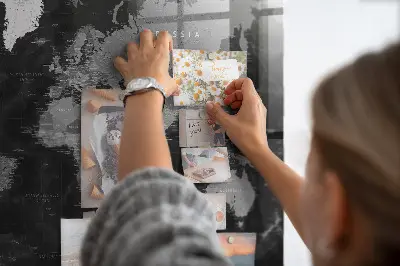 Magnetic glass dry erase board with a black world map