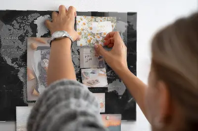 Magnetic glass dry erase board with a black world map