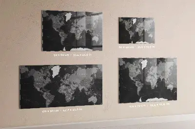 Magnetic glass dry erase board with a black world map