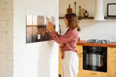 Magnetic glass dry erase board with Field sunrise design