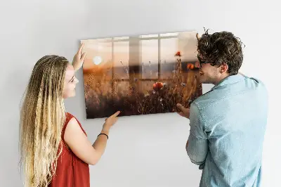 Magnetic glass dry erase board with Field sunrise design