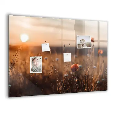 Magnetic glass dry erase board with Field sunrise design