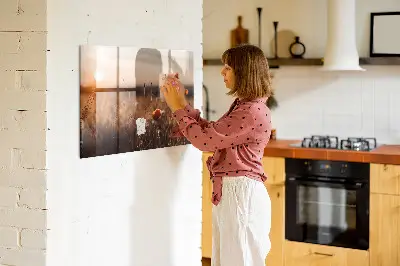 Magnetic glass dry erase board with Field sunrise design