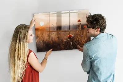 Magnetic glass dry erase board with Field sunrise design