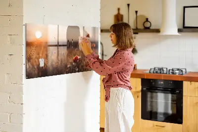 Magnetic glass dry erase board with Field sunrise design
