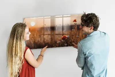 Magnetic glass dry erase board with Field sunrise design