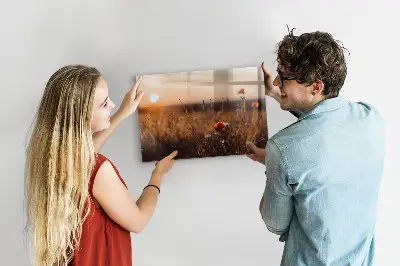 Magnetic glass dry erase board with Field sunrise design