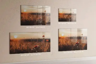 Magnetic glass dry erase board with Field sunrise design