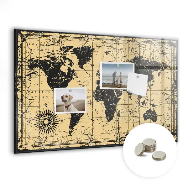 Magnetic wall board Vintage world map