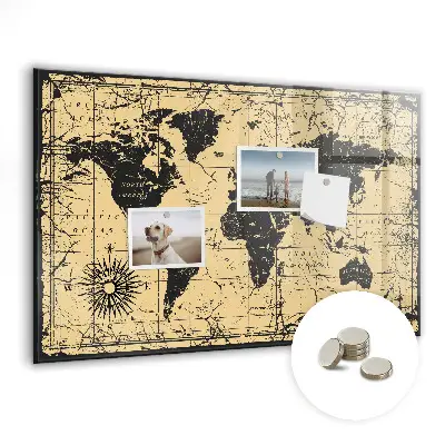 Vintage world map magnetic wall board