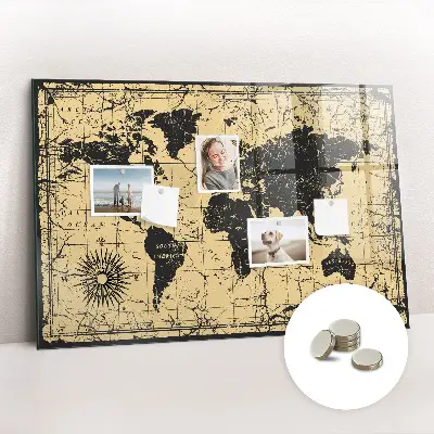 Vintage world map magnetic wall board