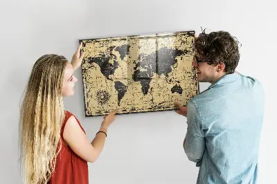 Magnetic wall board Vintage world map