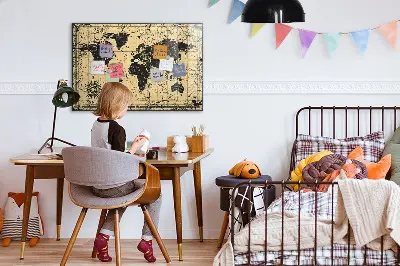 Vintage world map magnetic wall board
