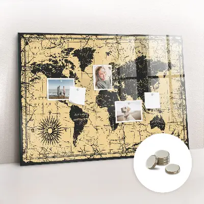 Vintage world map magnetic wall board
