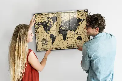 Magnetic wall board Vintage world map