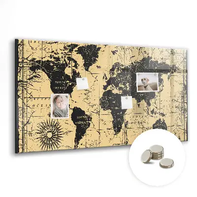 Vintage world map magnetic wall board