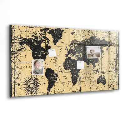 Vintage world map magnetic wall board
