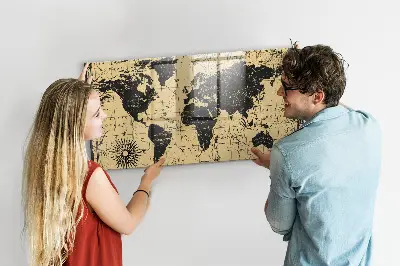 Magnetic wall board Vintage world map