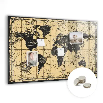 Vintage world map magnetic wall board