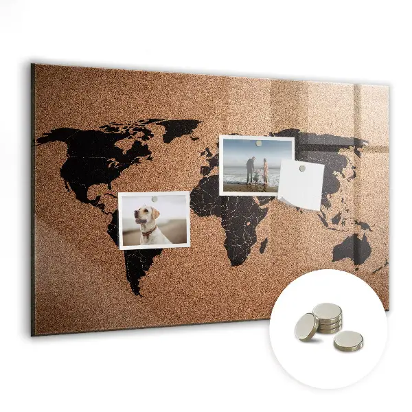 Magnetic glass dry erase board with world map design
