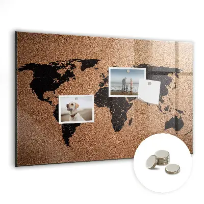 Magnetic glass dry erase board with world map design