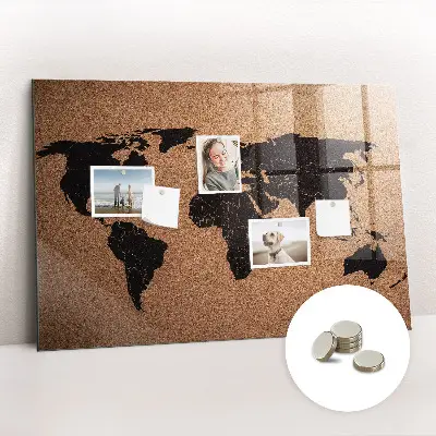 Magnetic glass dry erase board with world map design