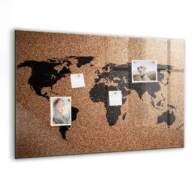 Magnetic glass dry erase board with world map design
