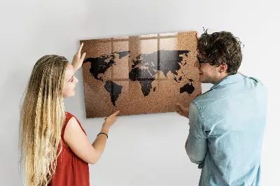 Magnetic glass dry erase board with world map design