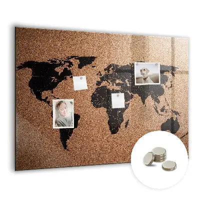 Magnetic glass dry erase board with world map design