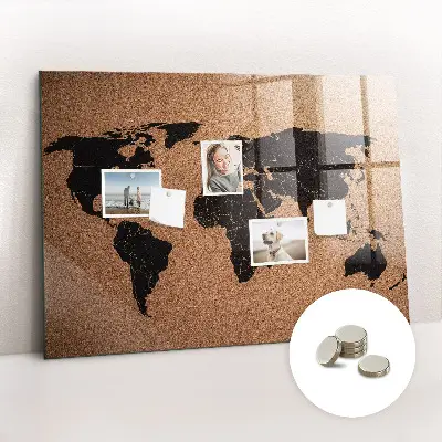 Magnetic glass dry erase board with world map design
