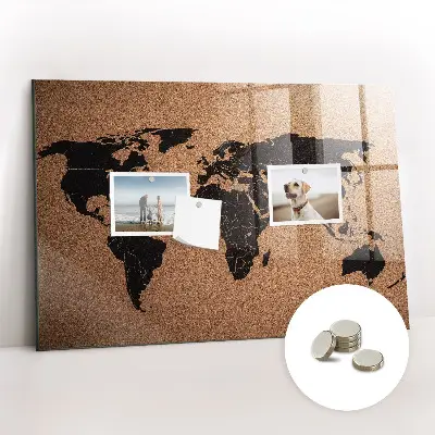 Magnetic glass dry erase board with world map design