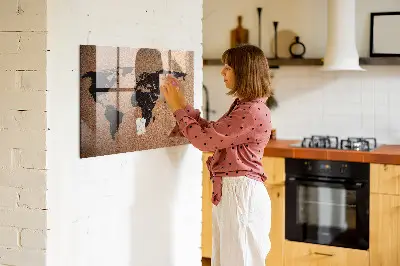 Magnetic glass dry erase board with world map design