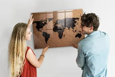 Magnetic glass dry erase board with world map design