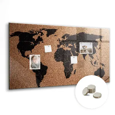 Magnetic glass dry erase board with world map design