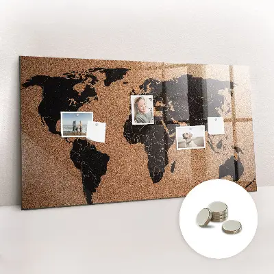 Magnetic glass dry erase board with world map design