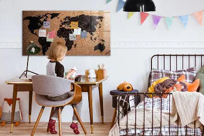 Magnetic glass dry erase board with world map design