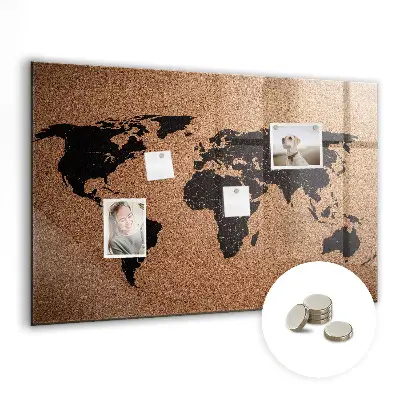 Magnetic glass dry erase board with world map design
