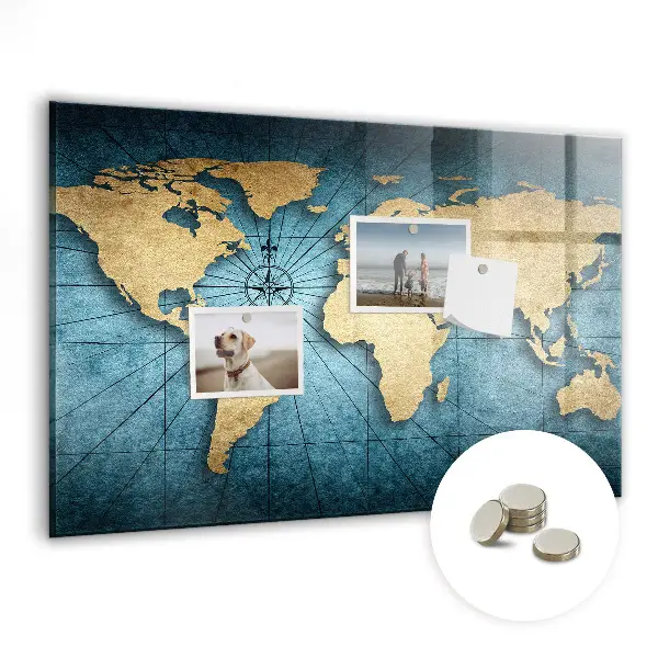 Magnetic glass dry erase board 3D world map