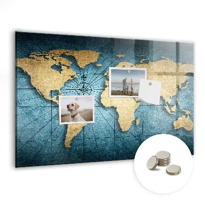 Magnetic glass dry erase board with 3D world map design